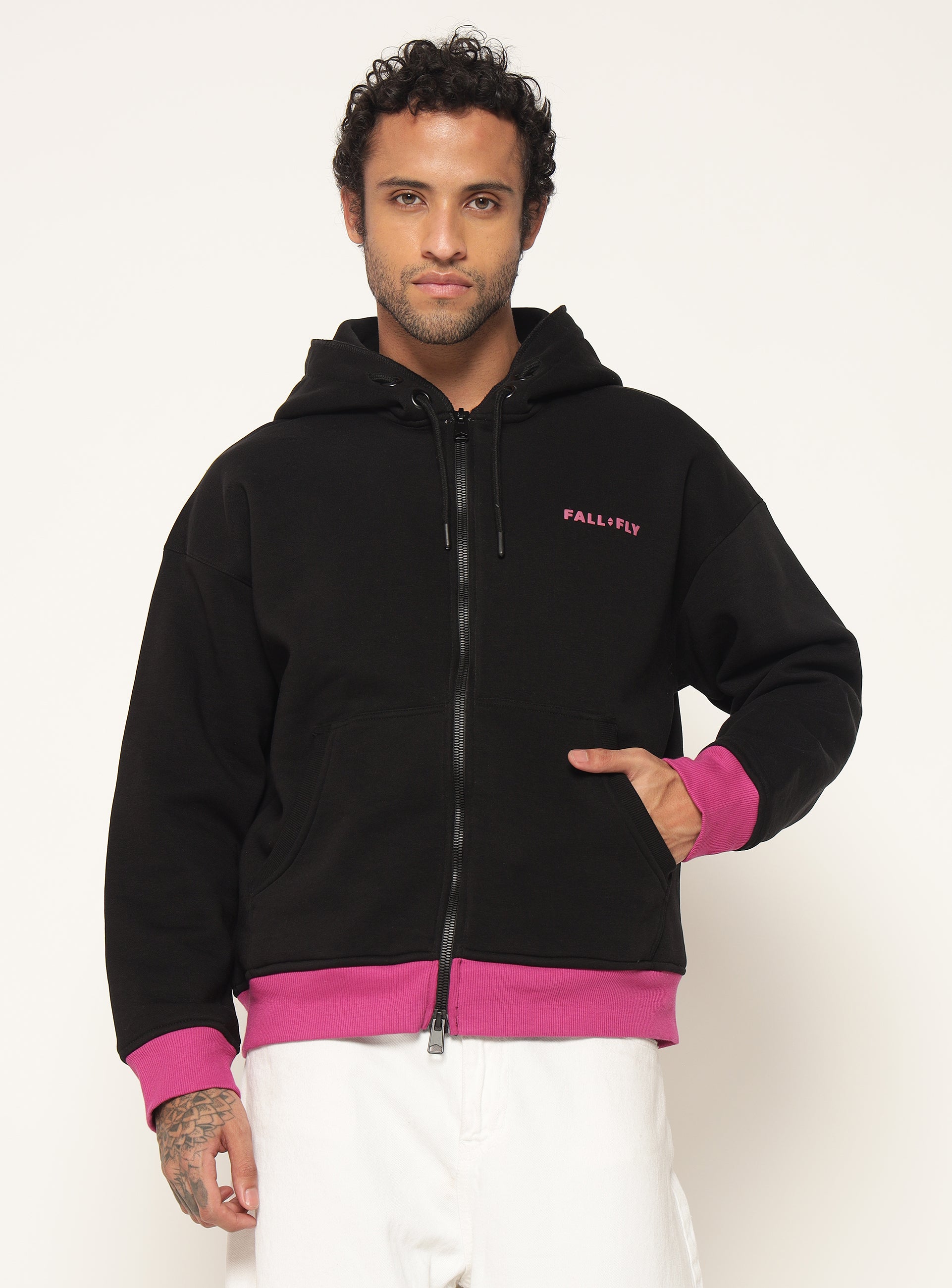 Pink black zip up best sale