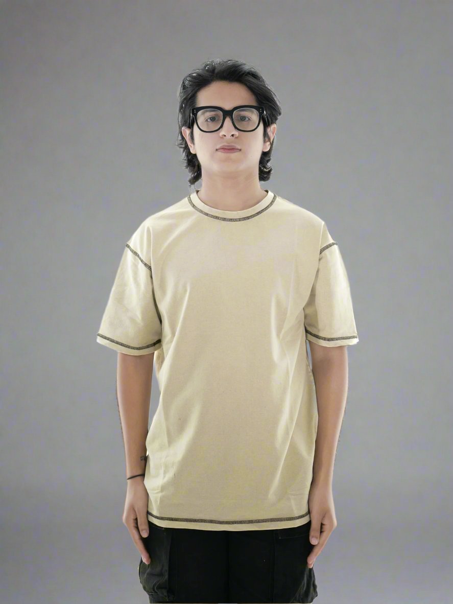 Flatlock tee in beige