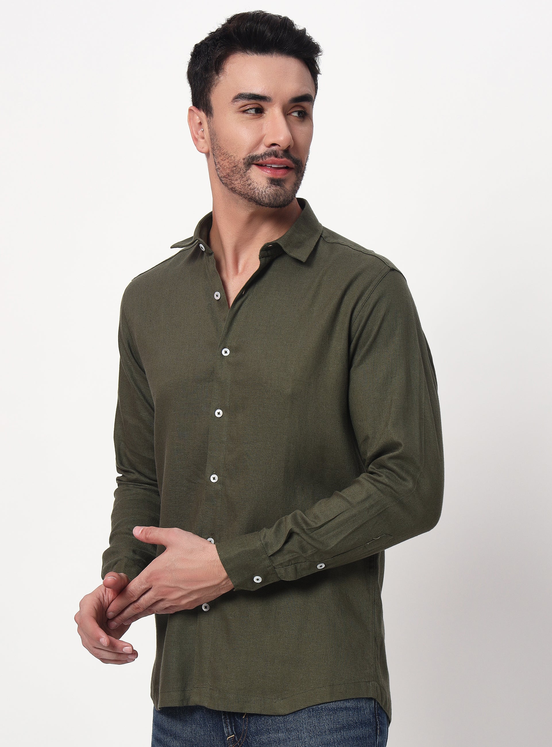 olive linen long sleeve shirt