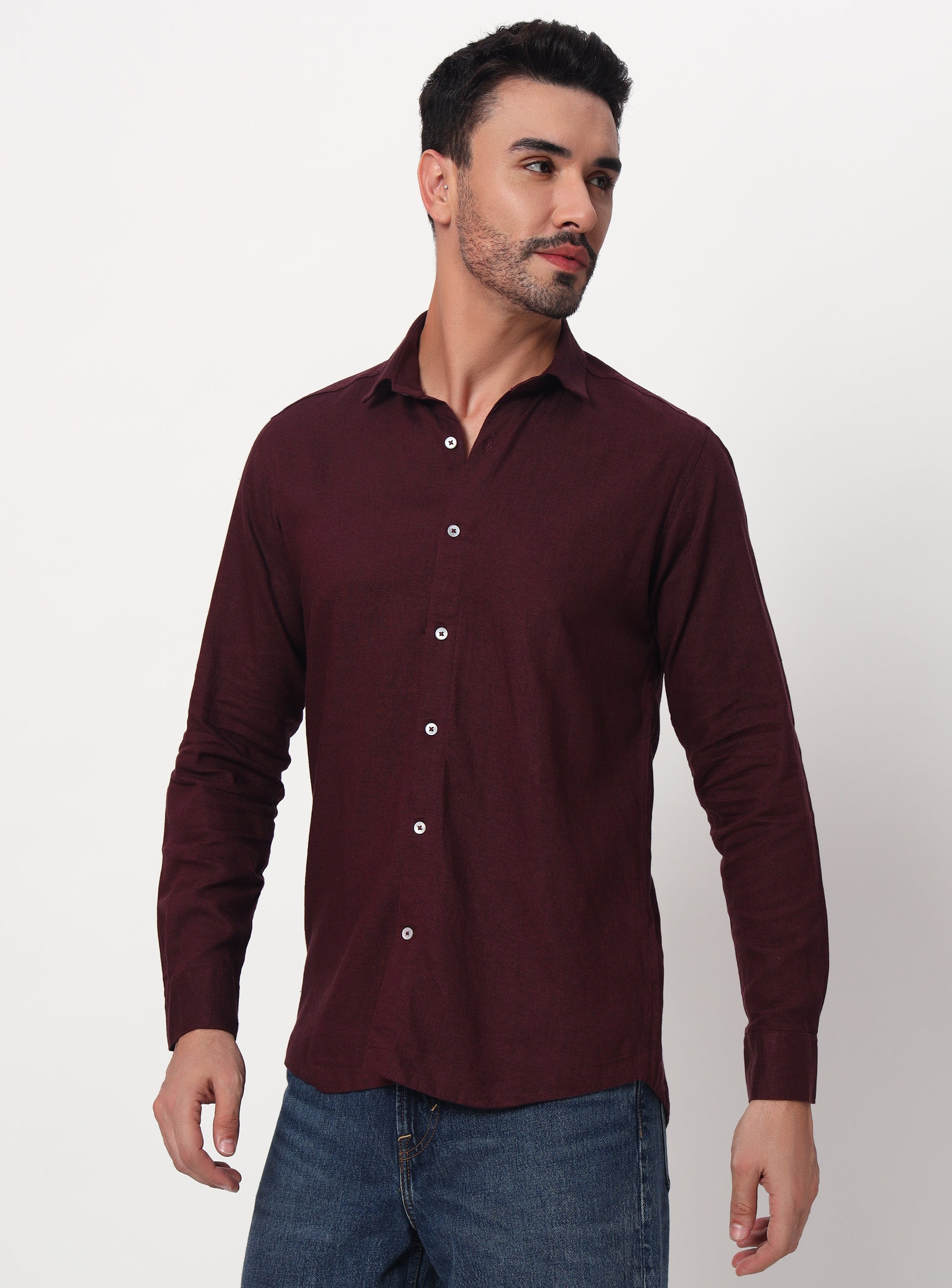 Burgundy linen long sleeve shirt